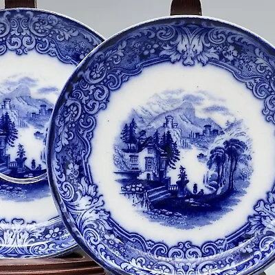 Buy Lot 2 Antique FLOW BLUE Royal Doulton GENEVA Saucers Only For Cups TRANSFERWARE • 11.58£