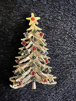 Buy Goldtone Christmas Tree Pin Two Layers With Multi-Colored Rhinestones • 24.11£