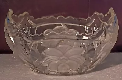 Buy Cut Glass / Crystal Saw Tooth Oval Frosted Flowers Bowl 23cms • 9.99£