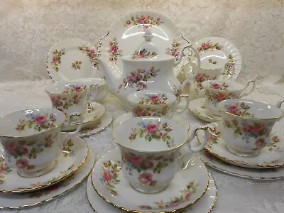 Buy Vintage Royal Albert  Moss Rose  22 Pc China Tea Set With Tea Pot For 6 People • 240£