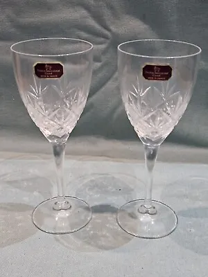 Buy Doulton International Crystal Set Of 2 Matching Criss Cross Cut Wine Glasses GC • 13.99£