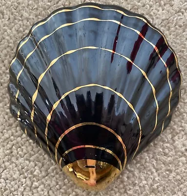 Buy Sadler Pottery Shell Wall Pocket Vase Black Gold Vtg  22k Gold Art Deco Style • 10£