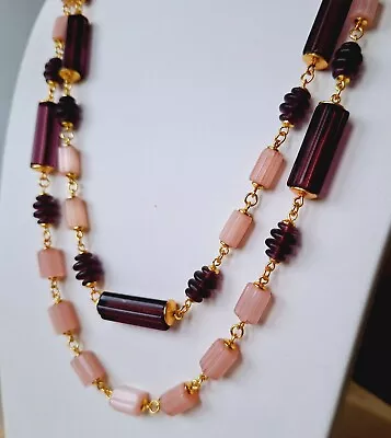 Buy Satin Necklace Atlas Czech Glass Beads Art Deco Vintage Women`s Jewelry • 50.43£