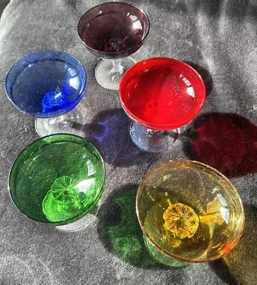 Buy Rare Antique Colored Cut Crystal Champagne Glasses 5 1960’s • 29.99£