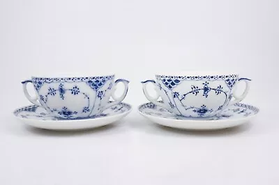 Buy 2 Bouillon Cups & Saucers 764 - Blue Fluted - Royal Copenhagen - Half Lace • 78.93£