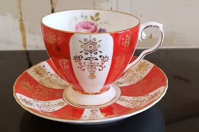 Buy Royal Grafton Fine Bone China England Cup Saucer Red Filigree Gold 9183 Floral • 33.62£