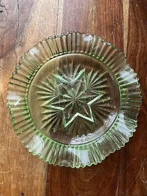 Buy Vintage Art Deco Sowerby Green Glass Bowl With Star Base  • 5.95£