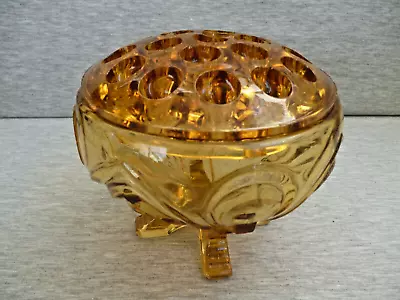 Buy Sowerby Amber Glass FOOTED BOWL/VASE With 19 Hole FLOWER FROG - Great Cond • 9.99£