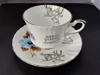 Buy Vintage Royal Stafford Bone China Tea Cup & Saucers Silver Wedding Anniversary • 5.99£