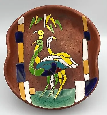 Buy Keramos Handpainted Mosaic Style Bird Crane Flamingo Dish Bowl 1950s Israel 532E • 59.49£