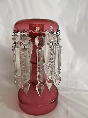 Buy Antique Cranberry Glass Lustre, 10 Crystal Droplets, 24cm Tall • 65£