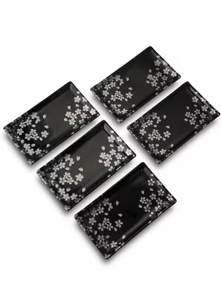 Buy 5 Pcs Japanese Mino Ware Square Plate W/ Silver Petals Black Made In Japan • 28.30£