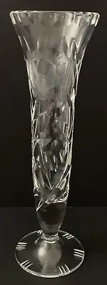 Buy Footed Trumpet Bud Vase Intricately Cut Lead Crystal Flower Pattern Antique 8  • 35.14£