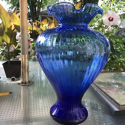 Buy Murano Style Glassware Large Cobalt  Clear Crystal  Classical Vase 1950's 13” • 19.88£