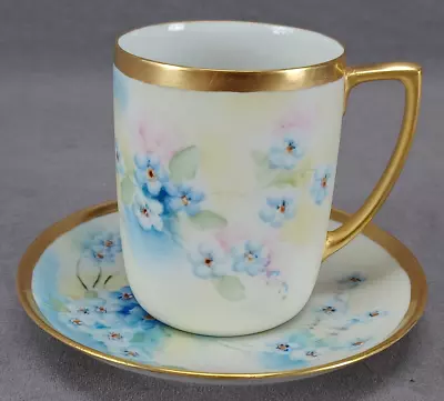 Buy MZ Austria Hand Painted Blue Forget Me Nots & Gold Chocolate Cup & Saucer A • 61.42£