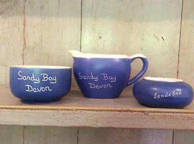Buy Vintage Devonmoor Potteries Blueware Sugar Bowl & Milk Jug Souvenir Sandy Bay • 21£