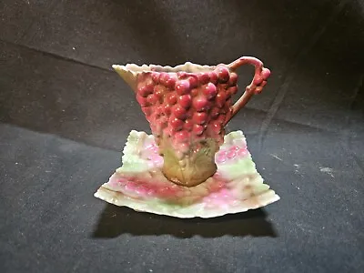 Buy Antique  Miniature Majolica Jug And  Plate Grape  Pattern  Rd Number • 19.99£