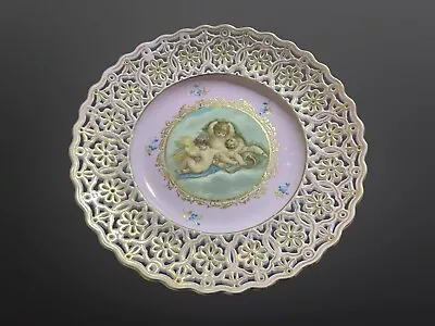 Buy Meissen Impressed Hand Painted Pink & Gold Reticulated Cabinet Plate • 120£