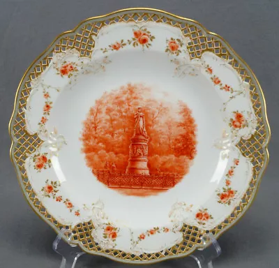 Buy KPM Berlin Hand Painted Queen Louise Statue Rust Roses & Gold Reticulated Plate  • 1,177.30£