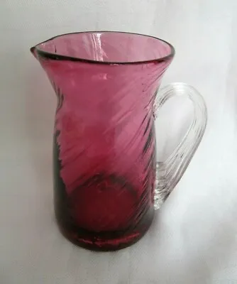Buy Victorian Cranberry Plum Cream Jug With Clear Ribbed Handle • 13.50£