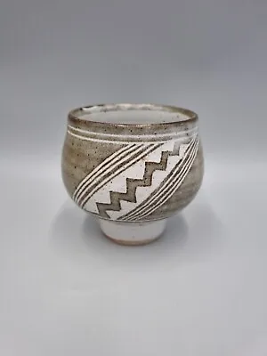 Buy A Studio Pottery Footed Tea Bowl / With Geometric Design, Chawan, Chris Lewis. • 45£