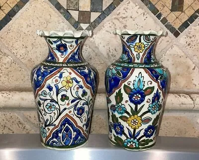 Buy Set/2 Turkish Iznik Kutahya Floral Decor Ruffed/Flared Ceramic Vase,6.25  X 3.5  • 403.43£