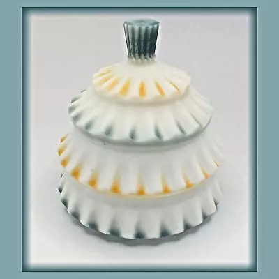 Buy VINTAGE Unusual Translucent Milk Glass LIDDED POT:   White With Tinted Edging • 11.75£