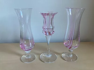 Buy Vintage Caithness Panache Pink Swirl Vases X 2 & Candlestick Holder • 17£