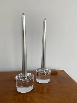 Buy Pair Orrefors Clear Glass Candlesticks Sweden Stylish Modernist Aesthetic Signed • 22£