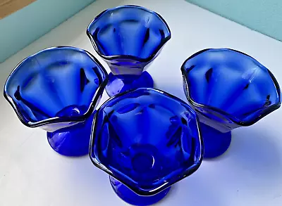 Buy (4) Anchor Hocking Cobalt Blue Sherbet Glasses -   Low Pedestal Six Sided Flared • 23.71£