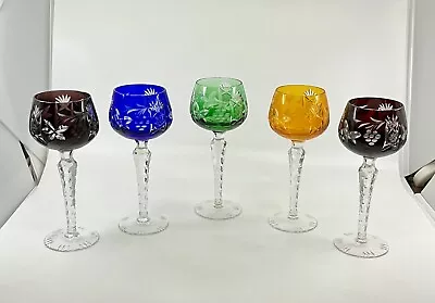 Buy Set Of 5 Bohemia Crystal Pinwheel Coloured Hock Glasses 20 Cm Tall Sh47 • 99.99£