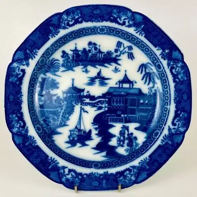 Buy 18thc Pearlware Antique 10  Plate~Octagonal~ Blue Long Bridge Pattern Swansea? • 35£