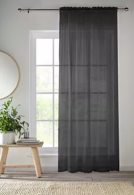 Buy Black Crystal Plain Voile Unlined Curtain Panel Polyester Slot Top Single Panel • 9.99£
