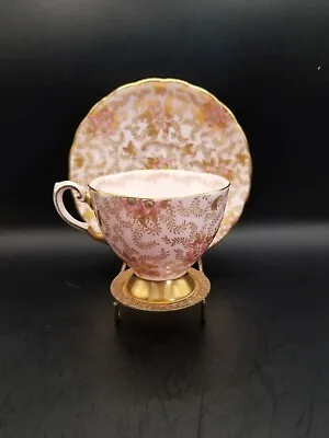 Buy Tuscan Fine Bone China Pink Blossoms And Gold Cup And Saucer 424H Cup 3 In. Tall • 23.70£