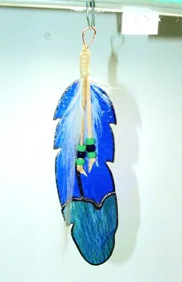 Buy 9  L Stained Glass EAGLE FEATHER Suncatcher For Window Handmade In USA #50 • 24.89£