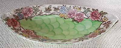 Buy Maling Lustre Ware Green Oval Dish , Rosine , Floral Pink Roses • 6.99£