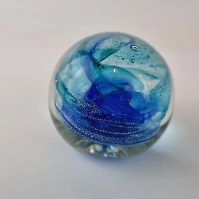 Buy Isle Of Wight Studio Glass Paperweight With Blue Swirls • 19.95£