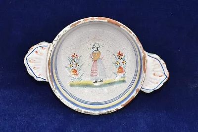 Buy 19thc Early Antique Malicorne Folk Art Tin Glaze Hand Painted Bowl Signed Pbx • 15£