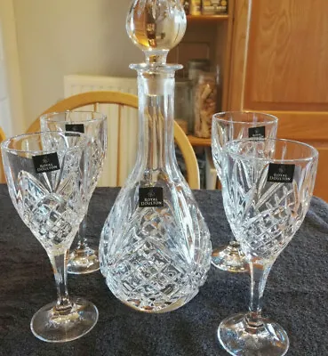Buy Set Of 4 Wine Glasses And Decanter Royal Doulton Lead Crystal  • 195£