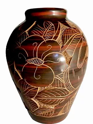 Buy Carved Clay Vase South American Folk Art Carved Hibiscus Hummingbird Toucan • 28.76£