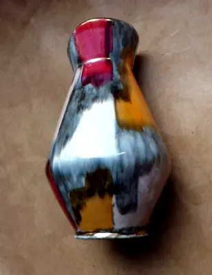 Buy Jug West German Iridescent Paint Splatter Vase Orange Purple Grey Vintage • 19.99£