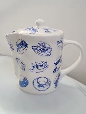 Buy St George Fine Bone China Tea Pot Coffee Pot For One White Blue Made In England • 17£