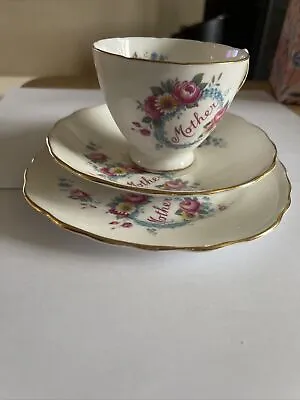 Buy Vintage Royal Vale Mother Trio Tea Cup Saucer Side Plate Floral Bone China Set • 5£