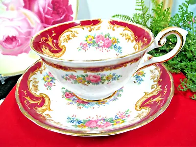 Buy TUSCAN Tea Cup And Saucer  Red Band Pink Rose FLORAL  England Teacup • 19.14£