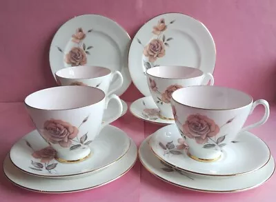 Buy 4 X  Royal Albert Prelude Coral Roses Tea Trios,Pink Interiors To Cups. 1950's.  • 25£