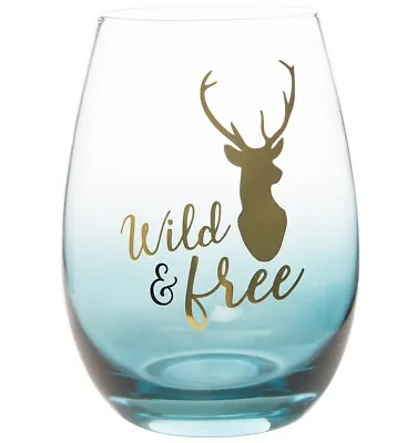 Buy  Wild & Free  Large 20 Oz Stemless Wine Glass In Gift Box Blue Ombre Effect Gold • 17.23£