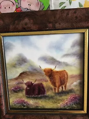 Buy Hand Painted Highland Cattle Plaque : Worcester Moorcroft Painter N. Creed • 165£