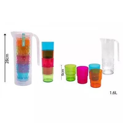 Buy Clear Plastic Pitcher With 4 Tumbler Glasses Reusable Christmas Party BBQ • 10.99£