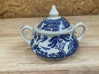 Buy Vintage English Ironstone Tableware Old Willow Sugar Bowl With Lid • 24.02£