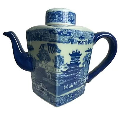 Buy Large Vintage Flow Blue Ironstone Oriental Style Square Teapot Victoria Ware • 45£